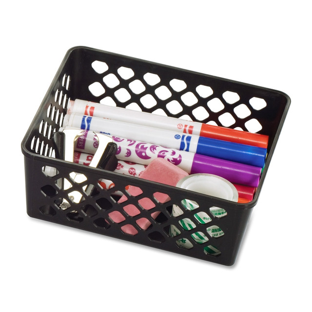 OFFICEMATE INTERNATIONAL CORP. 26201 OIC Plastic Supply Baskets, Small Size, 2 3/8in x 6 1/8in x 5in, 30% Recycled, Black, Pack Of 3 OFFICEMATE INTERNATIONAL CORP. 26201 OIC Plastic Supply Baskets, Small Size, 2 3/8in x 6 1/8in x 5in, 30% Recycled, Black, Pack Of 3