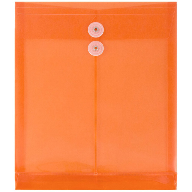 JAM PAPER AND ENVELOPE 118B1OR JAM Paper Open-End Plastic Envelopes, Letter-Size, 9 3/4in x 11 3/4in, Button & String Closure, Orange, Pack Of 12 JAM PAPER AND ENVELOPE 118B1OR JAM Paper Open-End Plastic Envelopes, Letter-Size, 9 3/4in x 11 3/4in, Button & String Closure, Orange, Pack Of 12