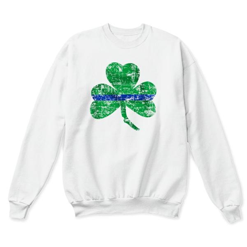 Thin Blue Line STPAT-TBL-CREW-WHITE-XXL Thin Blue Line Crewneck, Shamrock