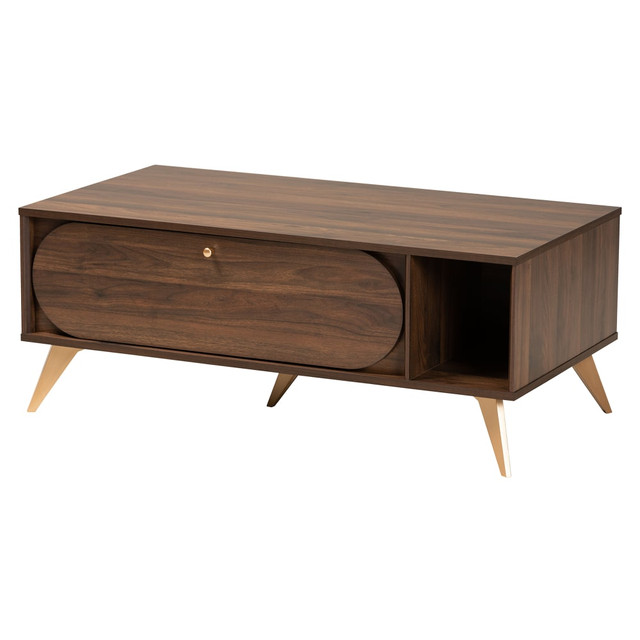 WHOLESALE INTERIORS, INC. 2721-10959 Baxton Studio Mid-Century Modern Coffee Table With Drop-Down Cabinet, 16-1/2inH x 41-5/16inW x 21-3/4inD, Walnut Brown/Gold
