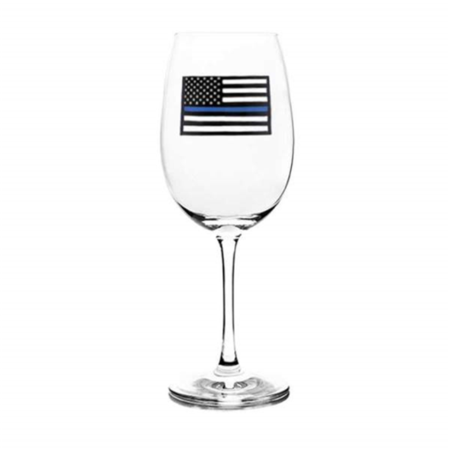 Thin Blue Line WINE-TBL-12OZ Wine Glass - Thin Blue Line Flag, 12 oz Thin Blue Line WINE-TBL-12OZ Wine Glass - Thin Blue Line Flag, 12 oz
