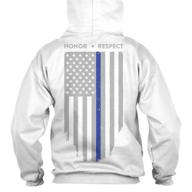 Thin Blue Line TBL-H-WHITE-L Hoodie - Honor/Respect, Thin Blue Line Flag