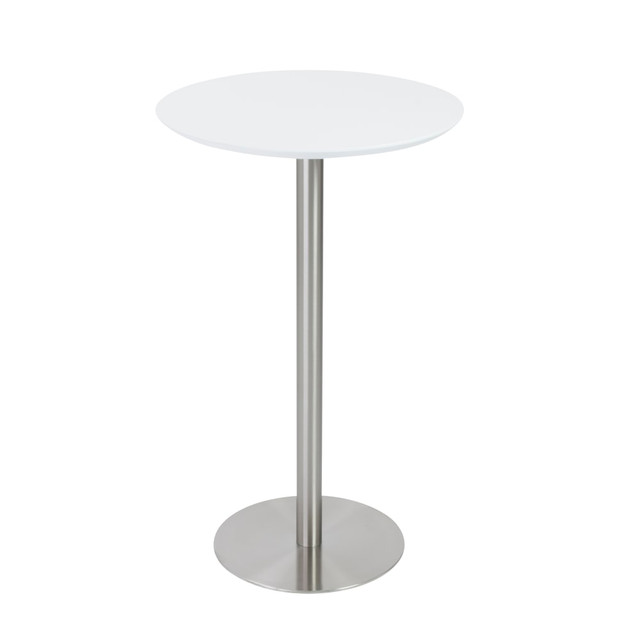 EURO STYLE, INC. Eurostyle 38792MTWHT-KIT  Cookie-B Bar Table, 41-1/3inH x 25-3/5inW x 25-3/5inD, Brushed Steel/Matte White
