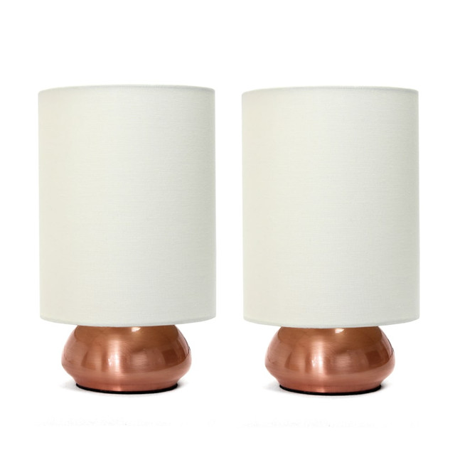 ALL THE RAGES INC LT2016-CRM-2PK Simple Designs Gemini Mini Touch Table Lamps, 8-7/8inH, Cream Shade/Rose Gold Base, Set Of 2 Lamps