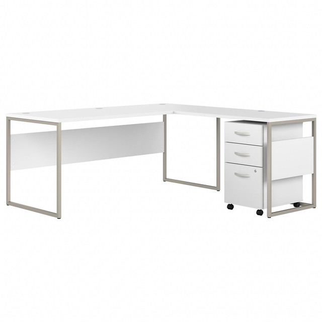 BUSH INDUSTRIES INC. HYB028WHSU Bush Business Furniture Hybrid 72inW L-Shaped Corner Desk Table With Mobile File Cabinet, White, Standard Delivery