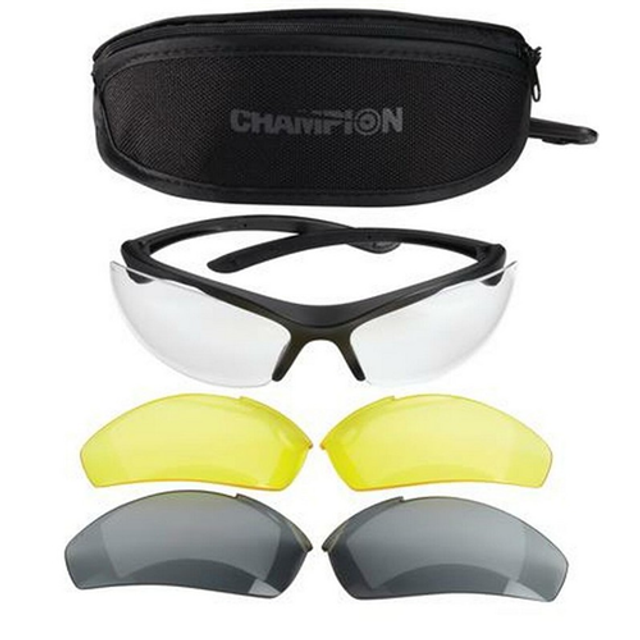 Champion Targets 40606 Champion Targets 40606 Open Frame Ballistic Shooting Glasses w/ Black Frame & Clear, Smoke, & Yellow Lens