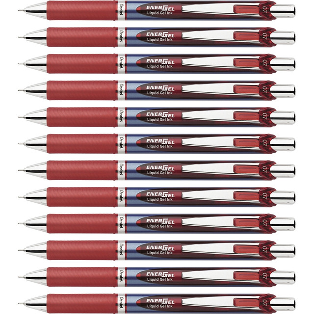 PENTEL OF AMERICA, LTD. Pentel BLN77BBX  EnerGel RTX Liquid Gel Pens, Pack Of 12, Medium Point, 0.7 mm, Blue Barrel, Red Ink