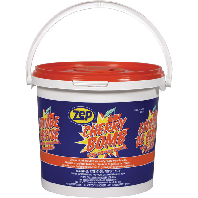 ZEP INC. Zep 346601  Cherry Bomb Heavy-Duty Hand Cleaner Wipes, 130 Wipes per Container