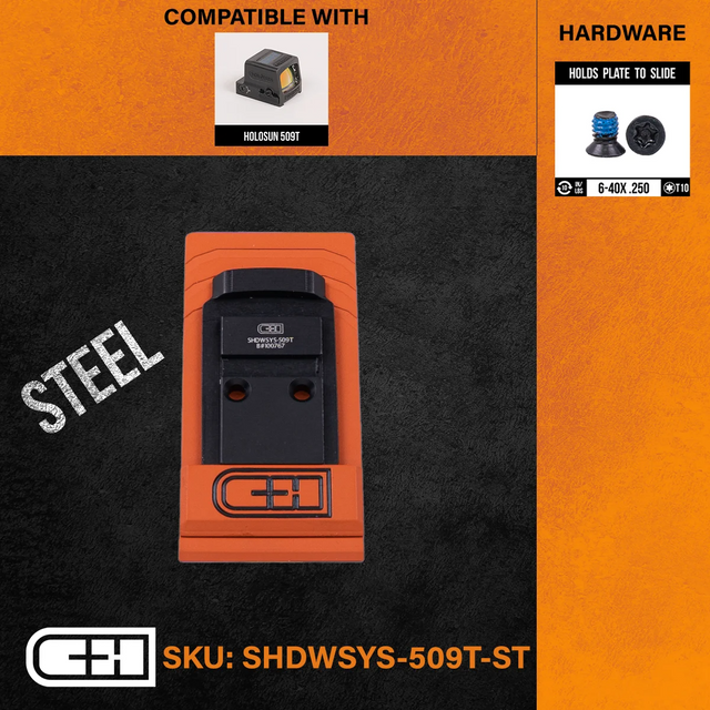 C&H Precision SHDWSYS-509T-ST Optics Adapter Plate - Shadow Systems Aftermarket Slide to Holosun 509T C&H Precision SHDWSYS-509T-ST Optics Adapter Plate - Shadow Systems Aftermarket Slide to Holosun 509T