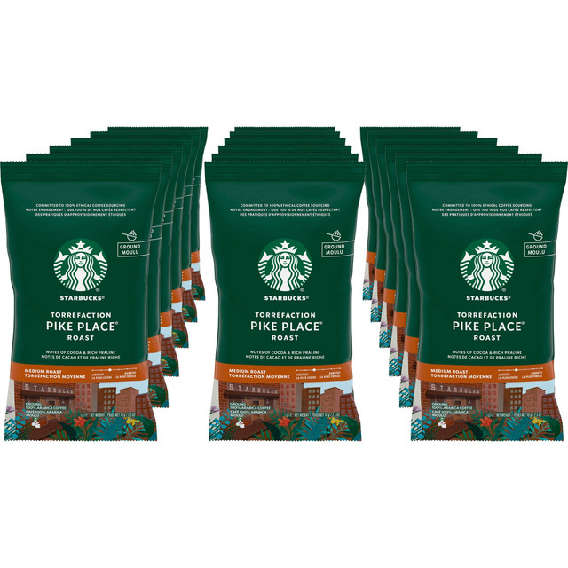 STARBUCKS COFFEE COMPANY Starbucks 11018197  Pike Place Ground Coffee, Dark Roast, 2.5 Oz Per Bag, Box Of 18 Packets