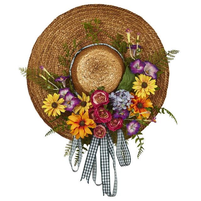 NEARLY NATURAL INC. 4587 Nearly Natural Plastic Mixed Flower Hat Wreath, 18in, Multicolor NEARLY NATURAL INC. 4587 Nearly Natural Plastic Mixed Flower Hat Wreath, 18in, Multicolor