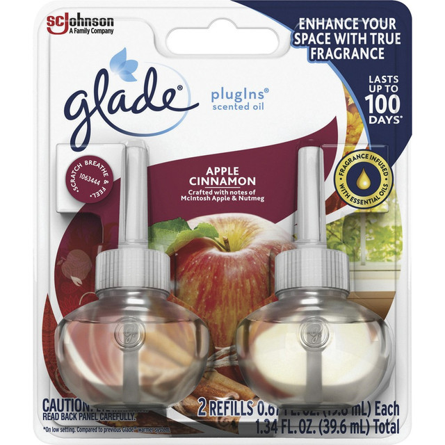 DIVERSEY Glade 315104CT  PlugIns Apple Cinnamon Oil Refills, 1.3 Oz, Apple Cinnamon Scent, Carton Of 12