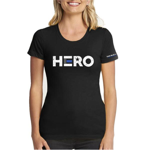 Thin Blue Line HERO-TBL-WOM-SHIRT-BLK-L Women's T-Shirt - Hero, Thin Blue Line