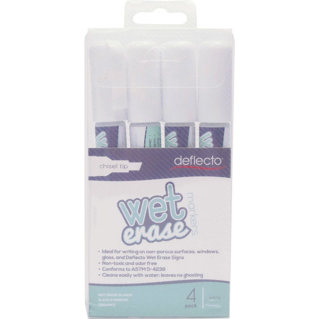 DEFLECT-O CORPORATION SMA510V4WT Deflecto Chisel Tip Wet-Erase Markers, Fine, Bold Point Type, Chisel Point Style, White, Pack Of 4 DEFLECT-O CORPORATION SMA510V4WT Deflecto Chisel Tip Wet-Erase Markers, Fine, Bold Point Type, Chisel Point Style, White, Pack Of 4