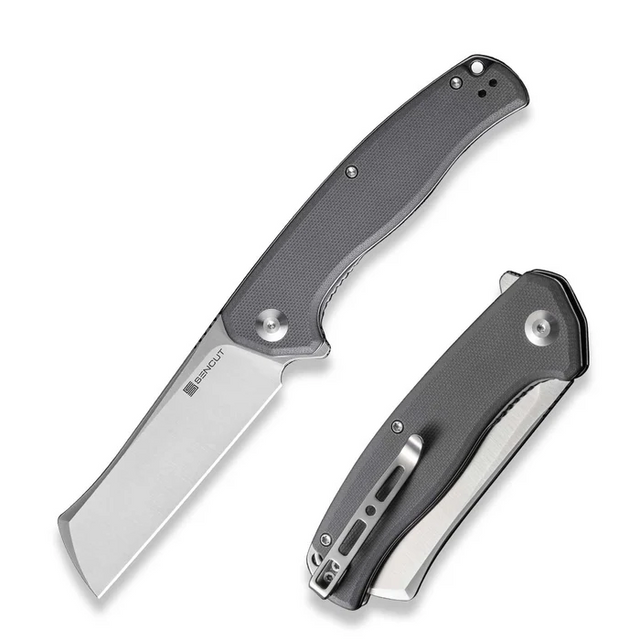 SENCUT S20057C-3 Traxler Flipper Knife 3.49"" Satin 9Cr18MoV Sheepsfoot Plain Edge Blade, Gray G10 Handle