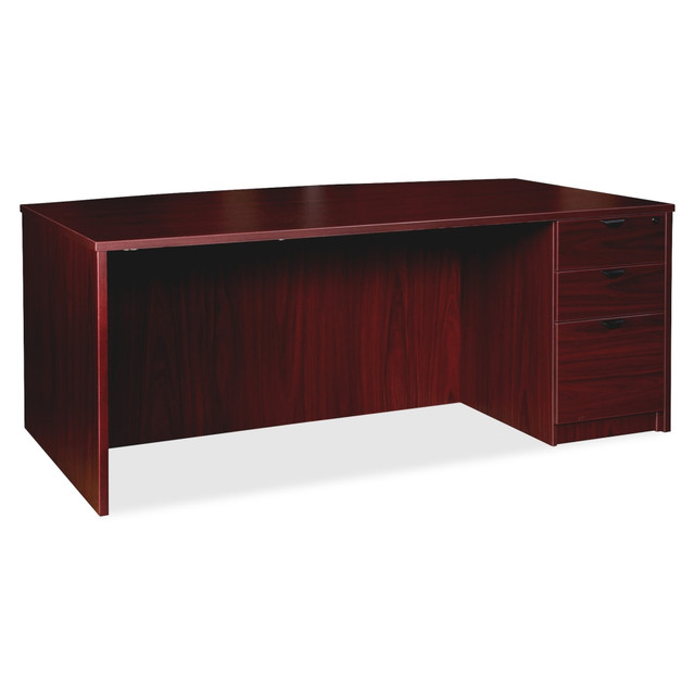 SP RICHARDS PD4272RSPMY Lorell Prominence 2.0 72inW Bow-Front Right-Pedestal Computer Desk, Mahogany