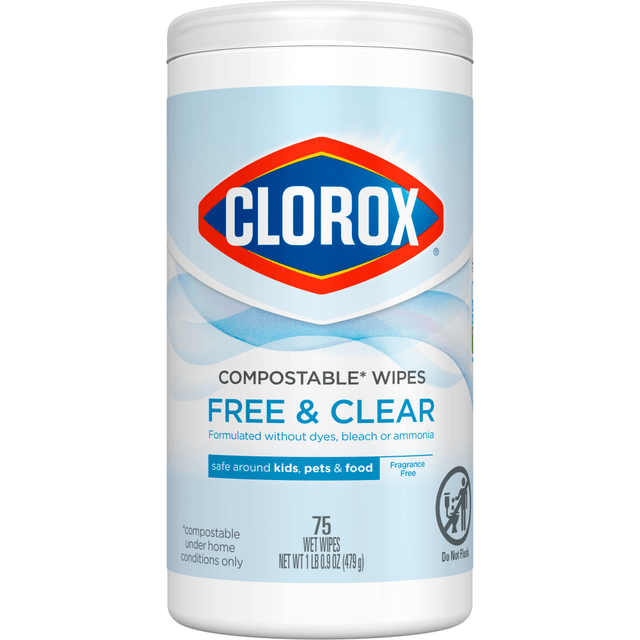 THE CLOROX COMPANY 32486 Clorox Free & Clear Cleaning Wipes, Fragrance Free, 75 Wipes Per Canister THE CLOROX COMPANY 32486 Clorox Free & Clear Cleaning Wipes, Fragrance Free, 75 Wipes Per Canister