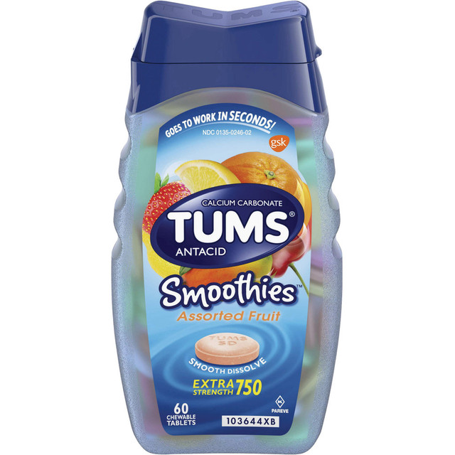 GLAXOSMITHKLINE CONSUMER HEALTHCARE, LP. GKC39287 TUMS Smoothies Extra-Strength Antacid Chewable Tablets, Assorted Fruits, 60 Tablets Per Bottle GLAXOSMITHKLINE CONSUMER HEALTHCARE, LP. GKC39287 TUMS Smoothies Extra-Strength Antacid Chewable Tablets, Assorted Fruits, 60 Tablets Per Bottle