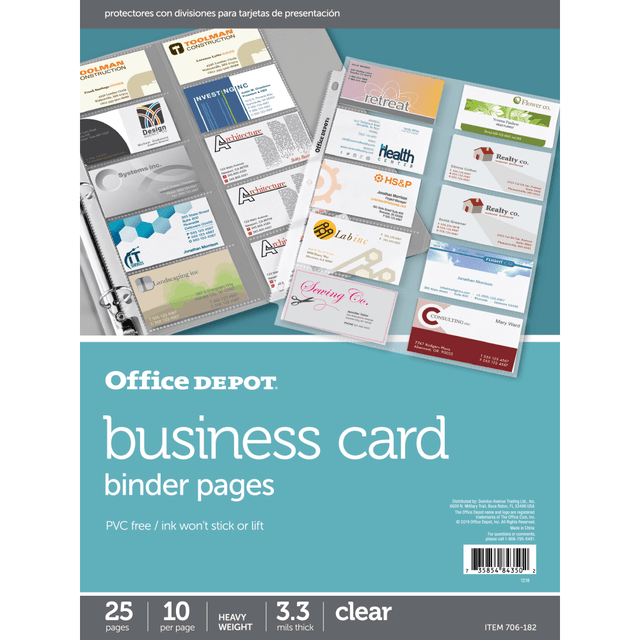 OFFICE DEPOT 706182 Brand Business Card Binder Pages, 8-1/2in x 11in, Clear, Pack Of 25 OFFICE DEPOT 706182 Brand Business Card Binder Pages, 8-1/2in x 11in, Clear, Pack Of 25