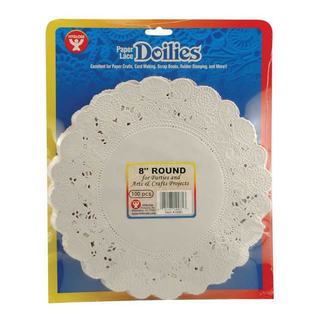 Hygloss HYG10081-3  Round Paper Lace Doilies, 8in, White, 100 Doilies Per Pack, Set Of 3 Packs