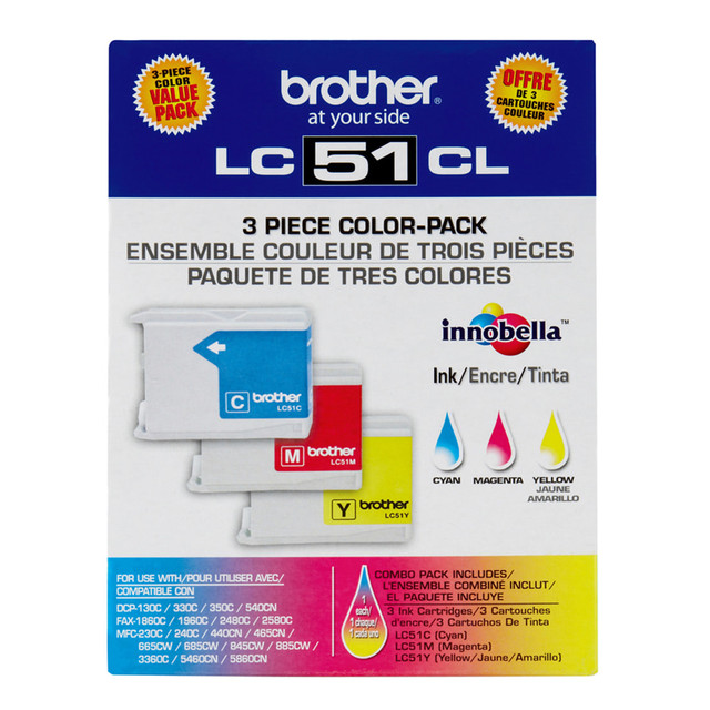 BROTHER INTL CORP LC513PKS Brother LC51 Cyan, Magenta, Yellow Ink Cartridges, Pack Of 3, LC513PKS BROTHER INTL CORP LC513PKS Brother LC51 Cyan, Magenta, Yellow Ink Cartridges, Pack Of 3, LC513PKS