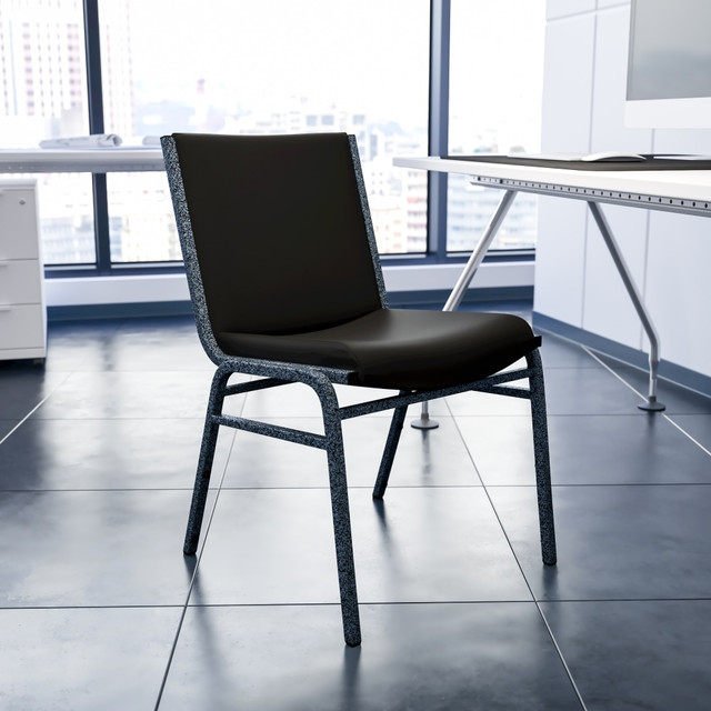 FLASH FURNITURE XU60153BKVYL HERCULES Series Heavy-Duty Stack Chair, Black/Silver Vein FLASH FURNITURE XU60153BKVYL HERCULES Series Heavy-Duty Stack Chair, Black/Silver Vein