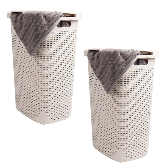 EMS MIND READER LLC 60HAMP2PK-IVO Mind Reader 60L Slim Laundry Hamper Clothes Basket with Lid, 24-3/20inH x 13-3/4inW x 17-13/20inL, Ivory, Set of 2 EMS MIND READER LLC 60HAMP2PK-IVO Mind Reader 60L Slim Laundry Hamper Clothes Basket with Lid, 24-3/20inH x 13-3/4inW x 17-13/20inL, Ivory, Set of 2