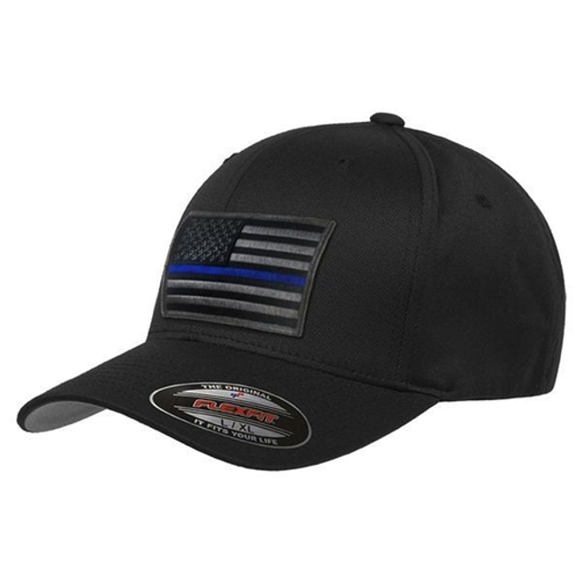 Thin Blue Line FLEX-TBL-BLACK-SUBDUE-BLACK-LARGE FlexFit Subdued Thin Blue Line Hat