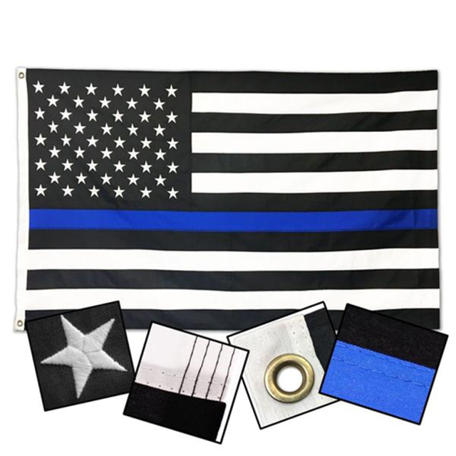 Thin Blue Line DB-AMERICAN-3X5 Durasleek Thin Blue Line American Flag, Sewn & Embroidered