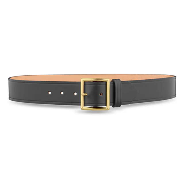 Dutyman 1611-46-9062 1-3/4"" Plain Leather Garrison Belt with Solid Brass Center Bar Gold Buckle