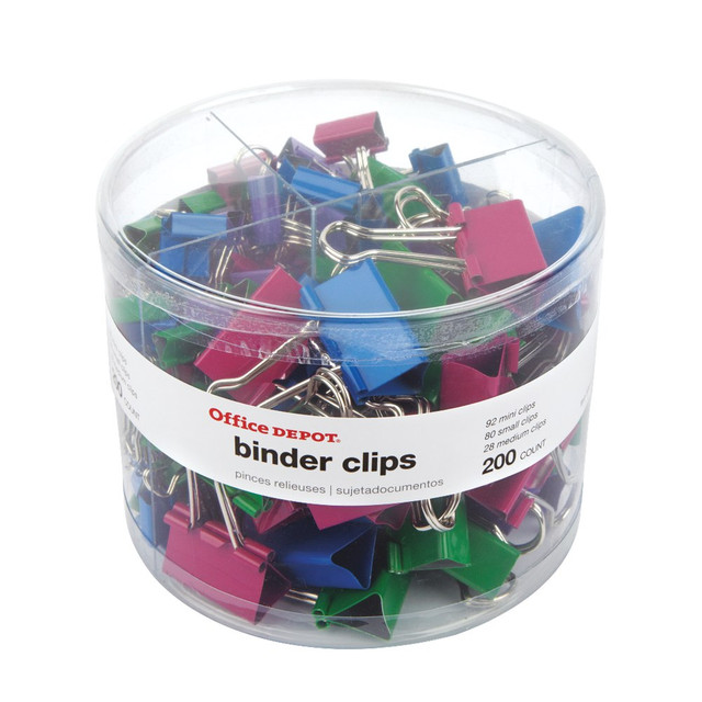 OFFICE DEPOT 2013011403 Brand Binder Clip Combo Pack, Assorted Sizes, Assorted Colors, Pack Of 200 OFFICE DEPOT 2013011403 Brand Binder Clip Combo Pack, Assorted Sizes, Assorted Colors, Pack Of 200