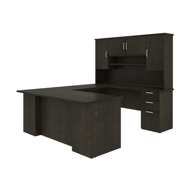 BESTAR INC. 182411-000032 Bestar Murzim 71inW U- Or L-Shaped Executive Corner Desk With Hutch, Deep Gray