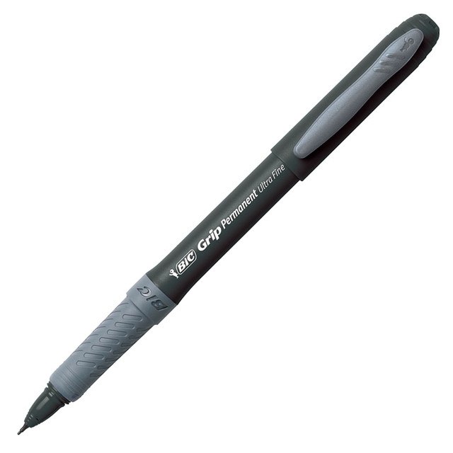 BIC CORP GPMU11-BLK BIC Grip Ultra-Fine-Point Permanent Markers, Black, Pack Of 12