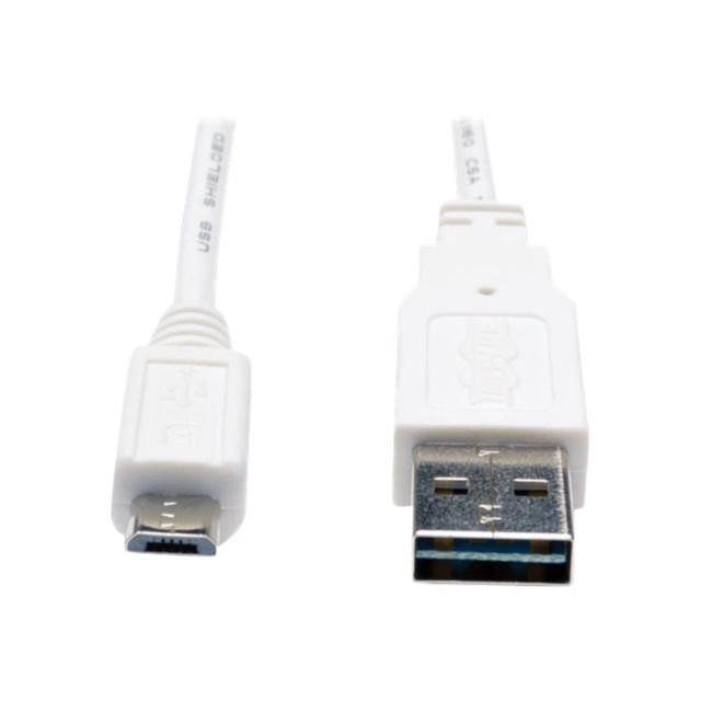 TRIPP LITE UR050-003-WH Eaton Tripp Lite Series Universal Reversible USB 2.0 Cable (Reversible A to 5Pin Micro B M/M) White, 3 ft. (0.91 m) - USB cable - Micro-USB Type B (M) to USB (M) - USB 2.0 - 3 ft - white