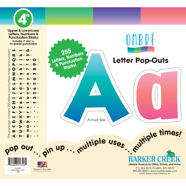 BARKER CREEK PUBLISHING, INC. 1740 Barker Creek Letter Pop-Outs, 4in, Ombre, Set Of 255 Pop-Outs