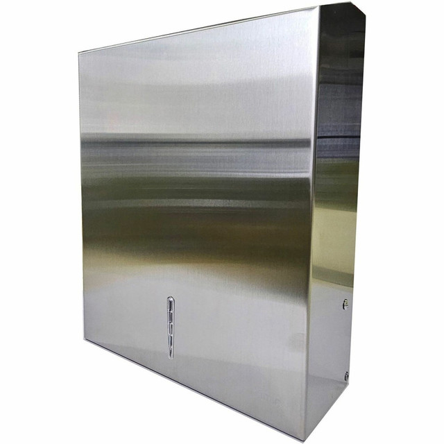 SP RICHARDS Genuine Joe 02198CT  C-Fold/Multi-fold Towel Dispenser Cabinet - C Fold, Multifold Dispenser - 13.5in Height x 11in Width x 4.3in Depth - Stainless Steel, Metal - Silver - Wall Mountable - 6 / Carton