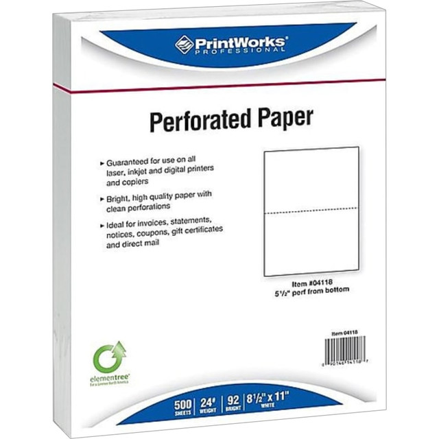 PARIS BUSINESS PRODUCTS 04118P Paris Printworks Professional Inkjet Or Laser  Perforated Paper, 3-Part, Letter Size (8-1/2in x 11in), 500 Sheets Per Ream, Case Of 5 Reams, 92 Brightness, 24 Lb