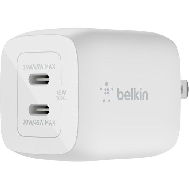 BELKIN, INC. WCH011DQWH Belkin BoostCharge Pro Dual USB-C GaN Wall Charger with PPS 45W Laptop Chromebook Charging - Power Adapter - 45 W BELKIN, INC. WCH011DQWH Belkin BoostCharge Pro Dual USB-C GaN Wall Charger with PPS 45W Laptop Chromebook Charging - Power Adapter - 45 W