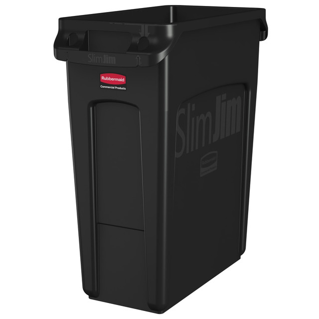 RUBBERMAID 1955959  Slim Jim Rectangular Polyethylene Vented Waste Receptacle, 16 Gallons, Black