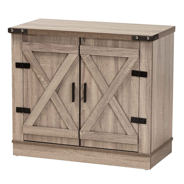 WHOLESALE INTERIORS, INC. 2721-11060 Baxton Studio Farmhouse 32inW 2-Door Shoe Storage Cabinet, Oak Brown WHOLESALE INTERIORS, INC. 2721-11060 Baxton Studio Farmhouse 32inW 2-Door Shoe Storage Cabinet, Oak Brown