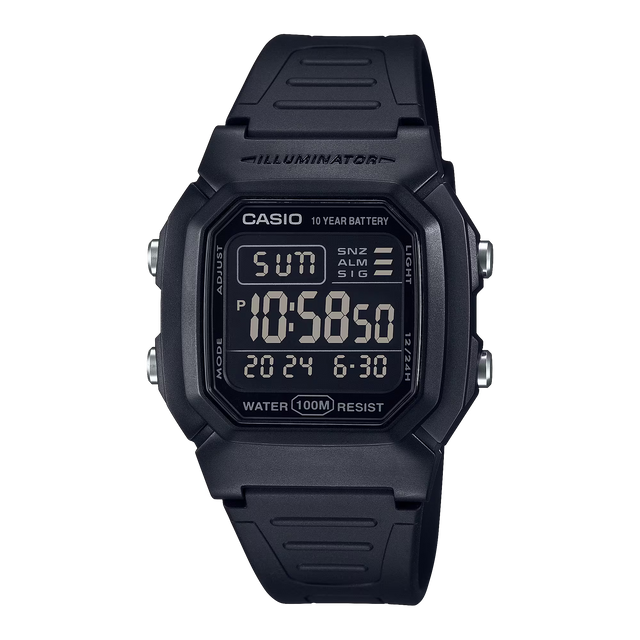 Casio W800H-1BV Classic Digital Watch w/ Blackout Dial, Dual Time & 5 Alarms