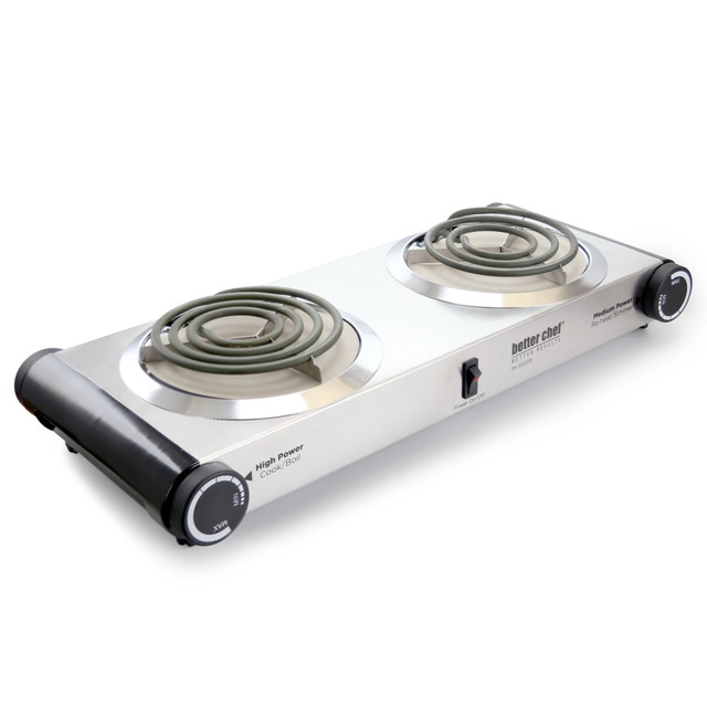 CRYSTAL PROMOTIONS 9954021M Better Chef Dual-Burner Electric Countertop Range, 3-3/4inH x 21inW x 9inD, Stainless Steel CRYSTAL PROMOTIONS 9954021M Better Chef Dual-Burner Electric Countertop Range, 3-3/4inH x 21inW x 9inD, Stainless Steel