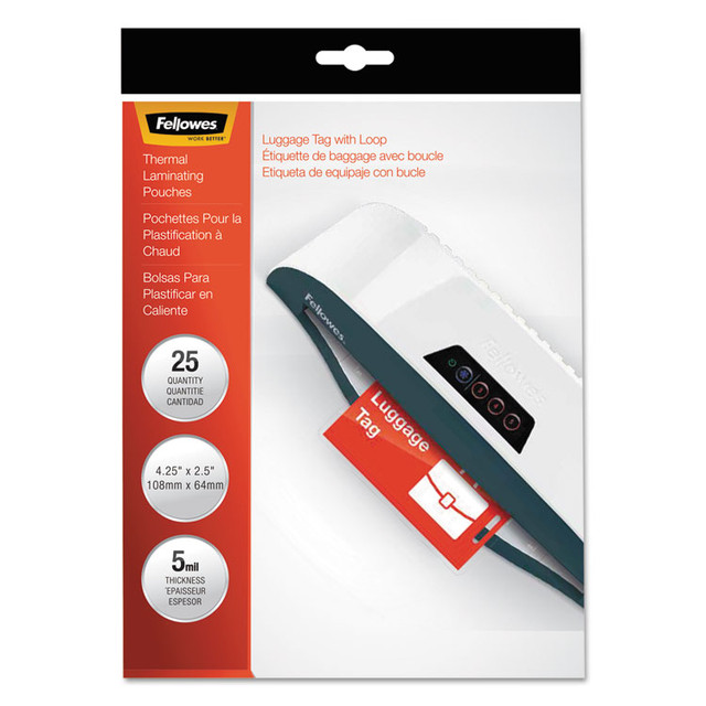 FELLOWES MFG. CO. 52003 Laminating Pouches, 5 mil, 4.25" x 2.5", Gloss Clear, 25/Pack