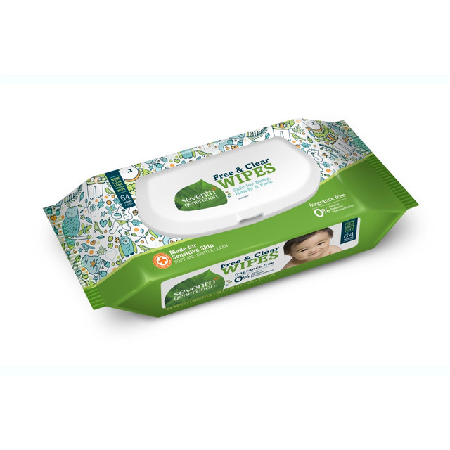 SEVENTH GENERATION, INC. 34208 Seventh Generation Hypoallergenic Natural Baby Wipes, Unscented, Pack Of 64 Sheets SEVENTH GENERATION, INC. 34208 Seventh Generation Hypoallergenic Natural Baby Wipes, Unscented, Pack Of 64 Sheets