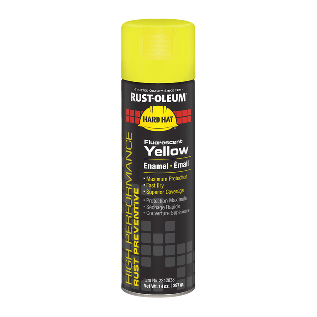 RUST-OLEUM CORPORATION 2242838 Rust-Oleum Hard Hat High Performance V2100 System Rust Preventive Enamel Spray Paint, 14 Oz, Gloss Fluorescent Yellow, Case Of 6 Cans RUST-OLEUM CORPORATION 2242838 Rust-Oleum Hard Hat High Performance V2100 System Rust Preventive Enamel Spray Paint, 14 Oz, Gloss Fluorescent Yellow, Case Of 6 Cans