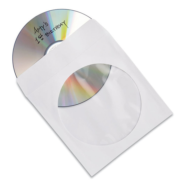 VERBATIM CORPORATION 49976 CD/DVD Sleeves, 1 Disc Capacity, Clear/White, 100/Box