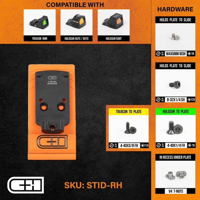 C&H Precision STID-RH Optics Adapter Plate - Staccato Duo Low Witness