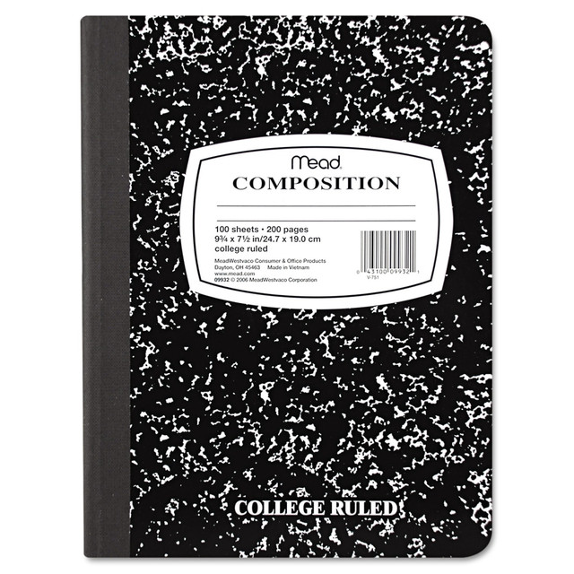 ACCO BRANDS USA, LLC 09932 Mead Composition Book, 7-1/2in x 9-3/4in, 100 Sheets, Black Marble ACCO BRANDS USA, LLC 09932 Mead Composition Book, 7-1/2in x 9-3/4in, 100 Sheets, Black Marble