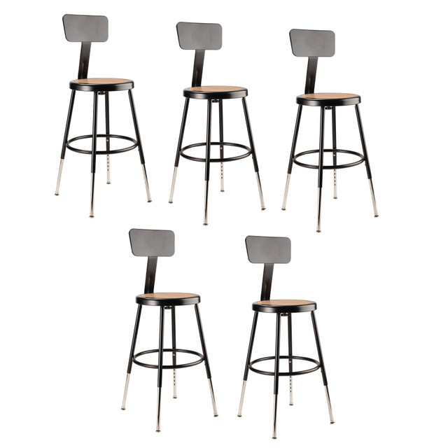 OKLAHOMA SOUND CORPORATION National Public Seating 6218HB-10/5  Adjustable Hardboard Stools With Backs, 19in-27inH, Black, Set of 5