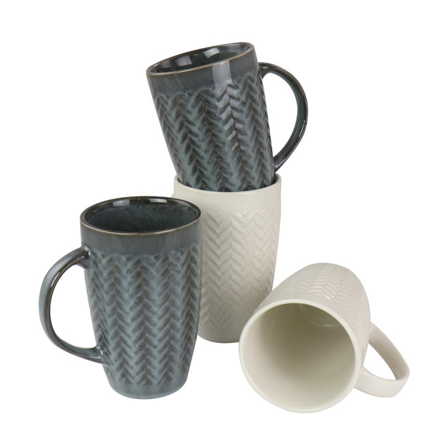 GIBSON OVERSEAS INC. 995115554M Gibson Home Stoneware Mugs, 22 Oz, White/Gray, Set Of 4 Mugs GIBSON OVERSEAS INC. 995115554M Gibson Home Stoneware Mugs, 22 Oz, White/Gray, Set Of 4 Mugs
